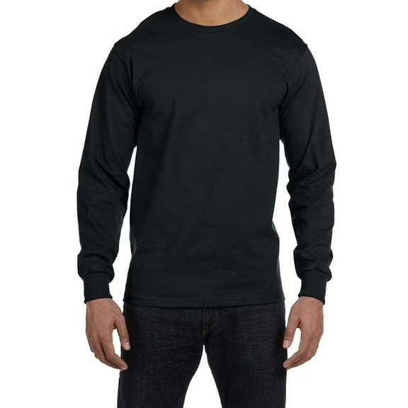 Hanes Essential-T Men's Long Sleeve T-Shirt | Soft Crew Neck 100 Cotton Tee, Black, L, 5 oz