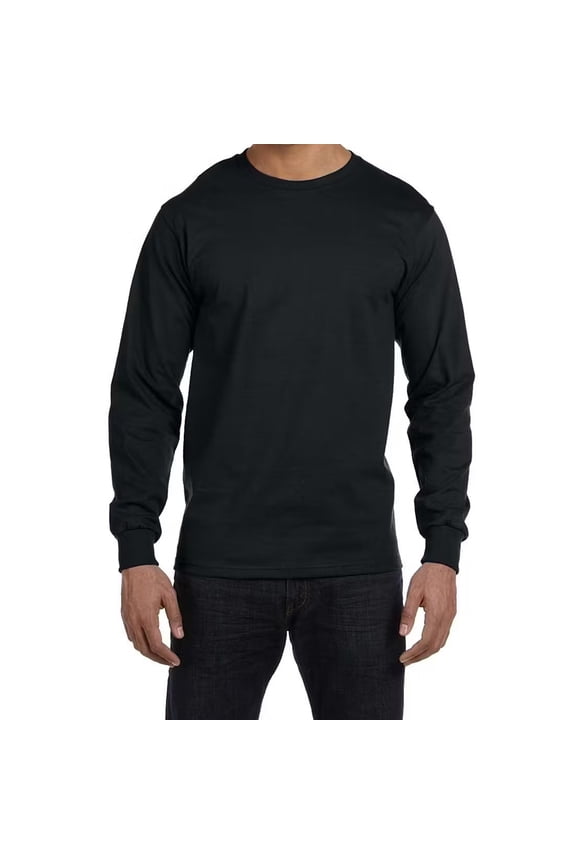 Essential-T Men's Long Sleeve T-Shirt | Soft Crew Neck 100 Cotton Tee, Black, L, 5 oz