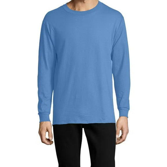 Hanes Essential-T Men's Long Sleeve T-Shirt | Soft Crew Neck 100 Cotton Tee, Carolina Blue, S, 5 oz