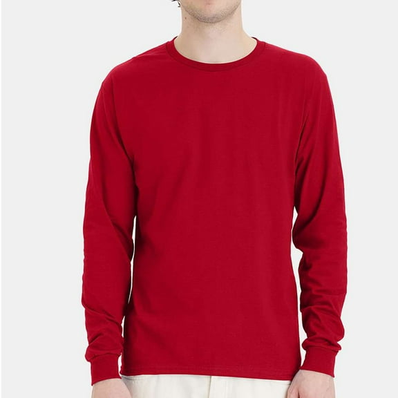Hanes Essential-T Men's Long Sleeve T-Shirt | Soft Crew Neck 100 Cotton Tee, Deep Red, L, 5 oz