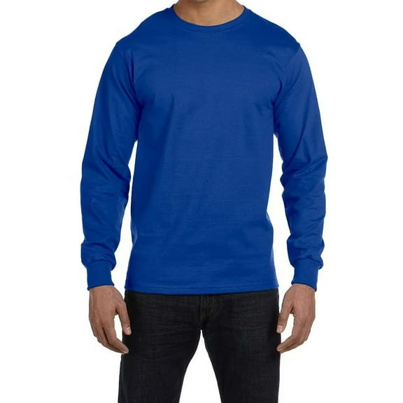 Hanes Essential-T Men's Long Sleeve T-Shirt | Soft Crew Neck 100 Cotton Tee, Deep Royal, L, 5 oz