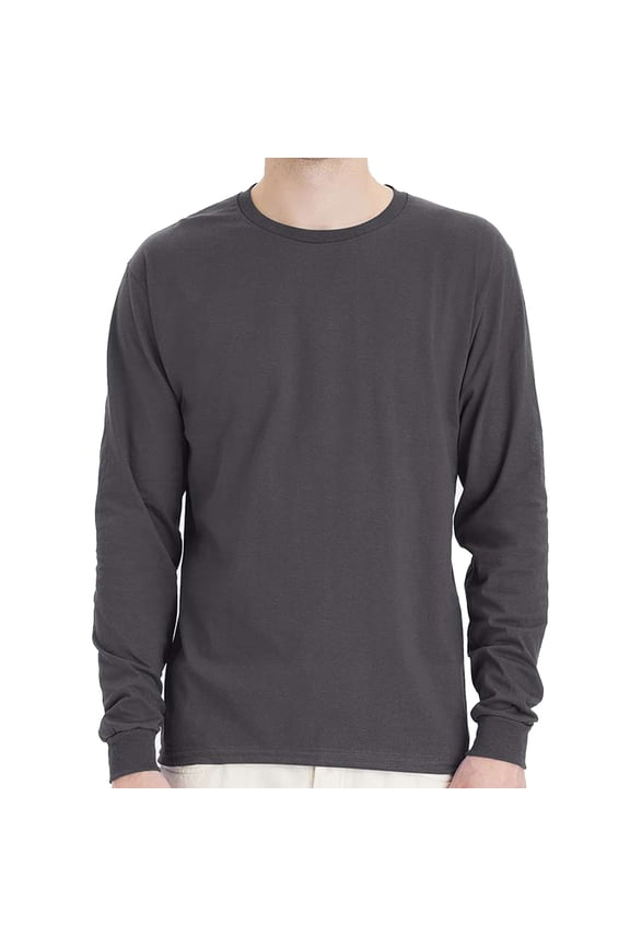 Essential-T Men's Long Sleeve T-Shirt | Soft Crew Neck 100 Cotton Tee, Smoke Grey, M, 5 oz