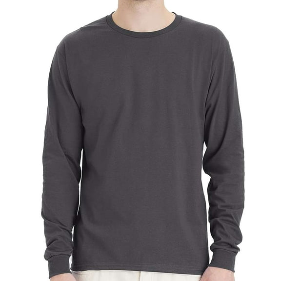Hanes Essential-T Men's Long Sleeve T-Shirt | Soft Crew Neck 100 Cotton Tee, Smoke Grey, XL, 5 oz