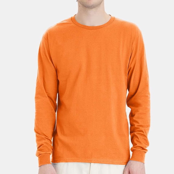 Hanes Essential-T Men's Long Sleeve T-Shirt | Soft Crew Neck 100 Cotton Tee, Tennessee Orange, L, 5 oz