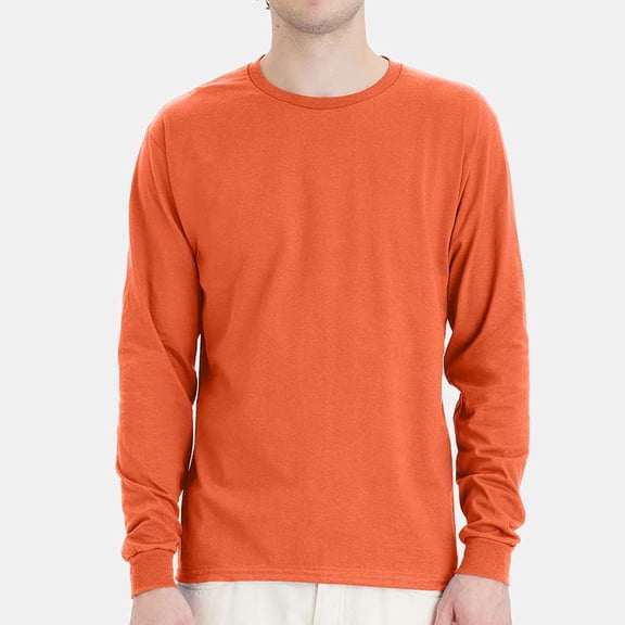 Hanes Essential-T Men's Long Sleeve T-Shirt | Soft Crew Neck 100 Cotton Tee, Texas Orange, L, 5 oz