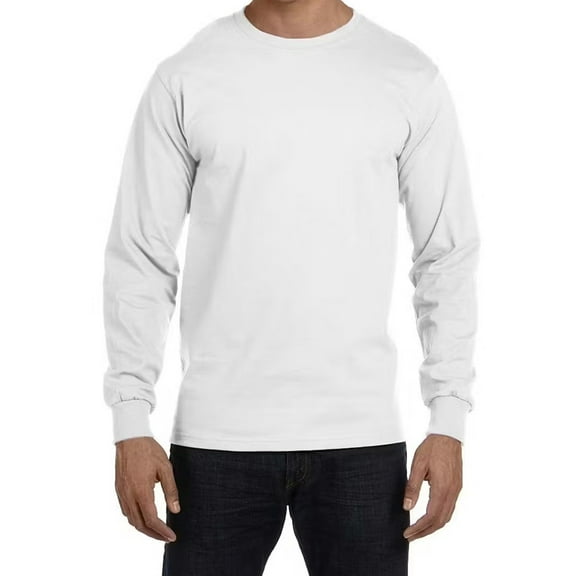 Hanes Essential-T Men's Long Sleeve T-Shirt | Soft Crew Neck 100 Cotton Tee, White, Size 2XL, 5 oz