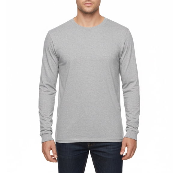 Hanes Essential-T Men's Long Sleeve T-Shirt | Soft Crew Neck Tee, 60/40 Cotton/Polyester, Oxford Grey, L, 5 oz