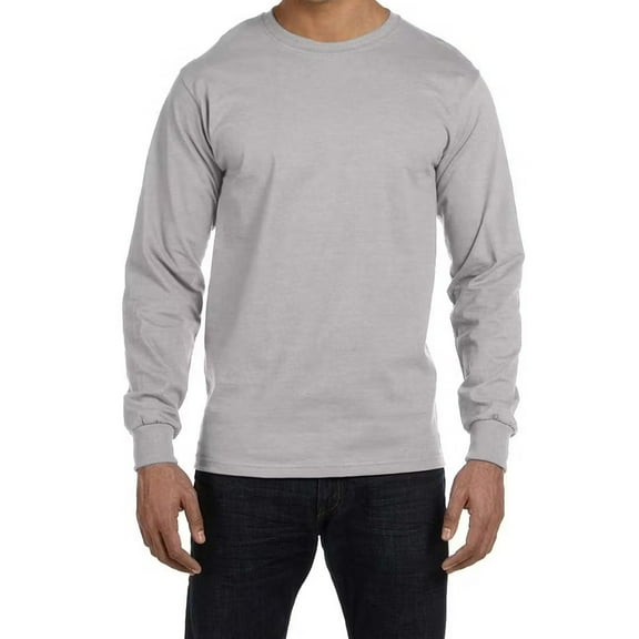 Hanes Essential-T Men's Long Sleeve T-Shirt | Soft Crew Neck Tee, 90/10 Cotton/Polyester, Light Steel, L, 5 oz