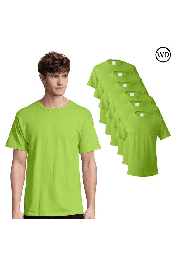 Essential-T Men's T-Shirt, Classic Fit Crewneck, Pre-Shrunk Cotton, Lightweight, Pack of 6, Lime 3XL
