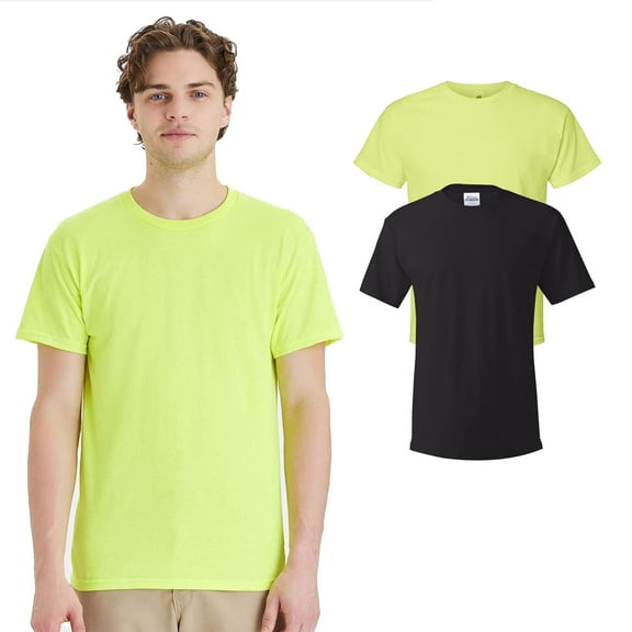 Hanes Essential T-Shirt | Black and Hi Vis Safety Green, 2 Pack, Size 5XL, Men Short Sleeve Crew Tee