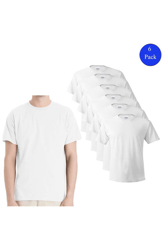 Essential T-Shirt for Adult Men, Classic Fit 100% Cotton Comfortable Tee, White, Pack of 6, L