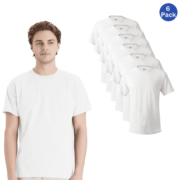 Hanes Essential T-Shirt for Adult Men, 100% Cotton, Classic Fit, Pre-Shrunk, White, Pack of 6, L