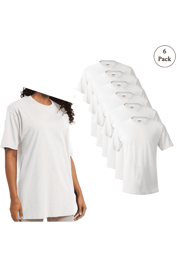 Essential T-Shirt for Adult Men, 100% Cotton, Classic Fit, Pre-Shrunk, White, Pack of 6, S