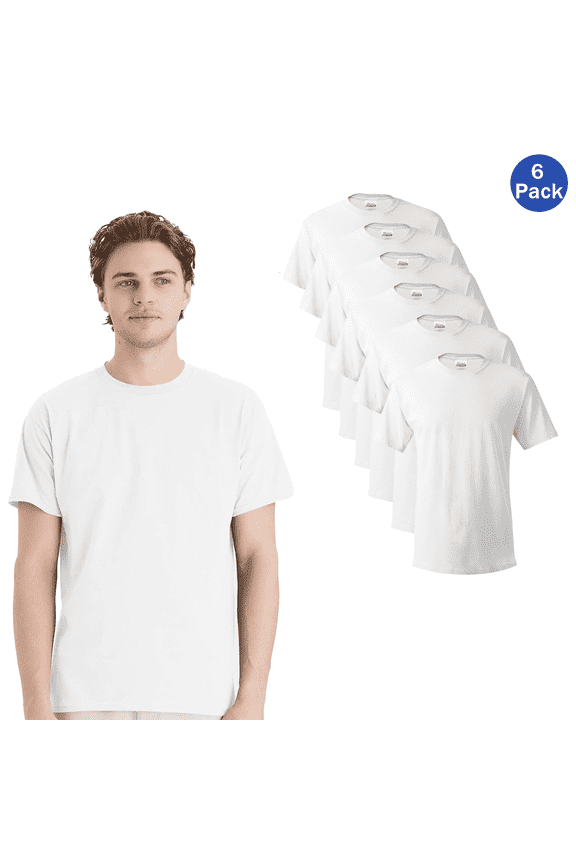 Essential T-Shirt for Adult Men, 100% Cotton, Classic Fit, Pre-Shrunk, White, Pack of 6, XL