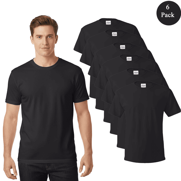 Hanes Essential T-Shirt for Men, 100% Cotton, Everyday Wear, Classic Fit, (Black, Pack of 6, L)