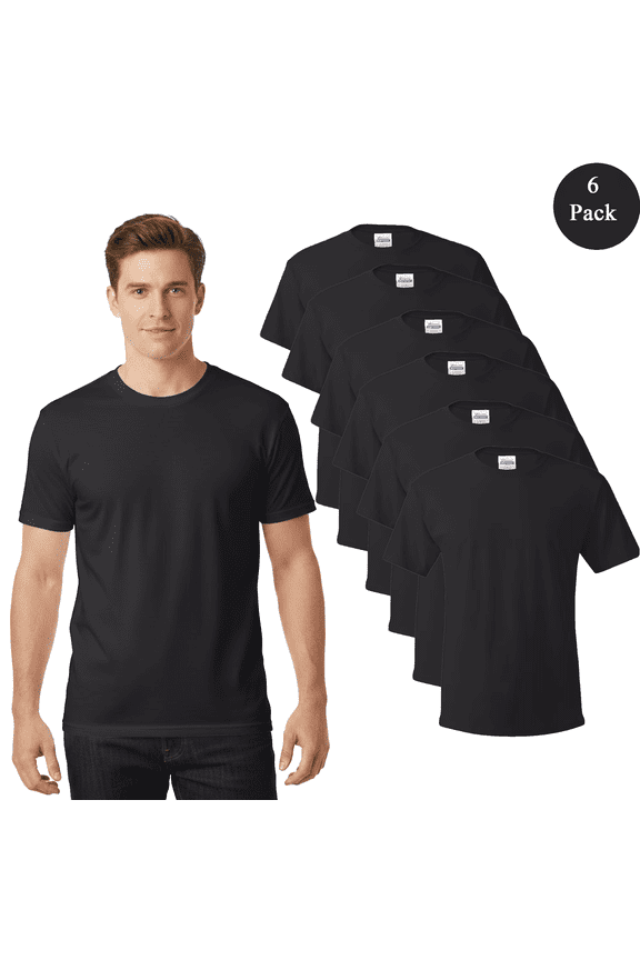 Essential T-Shirt for Men, 100% Cotton, Everyday Wear, Classic Fit, (Black, Pack of 6, XL)