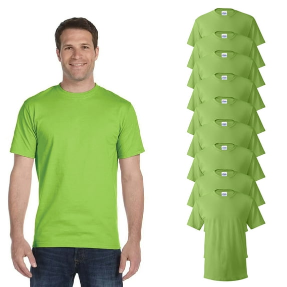 Hanes Essential-T Short Sleeve Mens T-Shirt, Crewneck Lime Color Tee, 100 Cotton, 2XL, 9 Pack