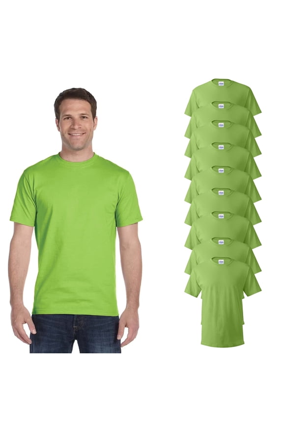Essential-T Short Sleeve Mens T-Shirt, Crewneck Lime Color Tee, 100 Cotton, S-5XL, 9 Pack
