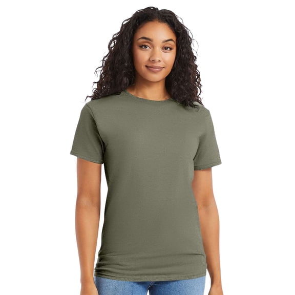 Hanes Essential-T Short Sleeve T-Shirt Cotton Crewneck Tee Shirts ( Fatigue Green, L)