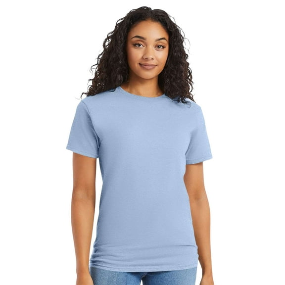 Hanes Essential-T Short Sleeve T-Shirt Cotton Crewneck Tee Shirts (Light Blue, L)