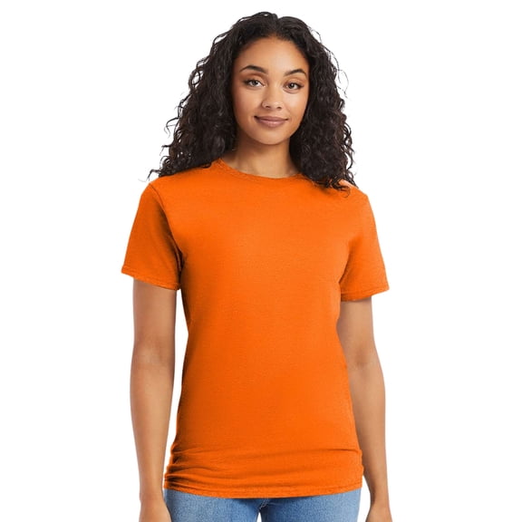 Hanes Essential-T Short Sleeve T-Shirt Cotton Crewneck Tee Shirts (Safety Orange, M)