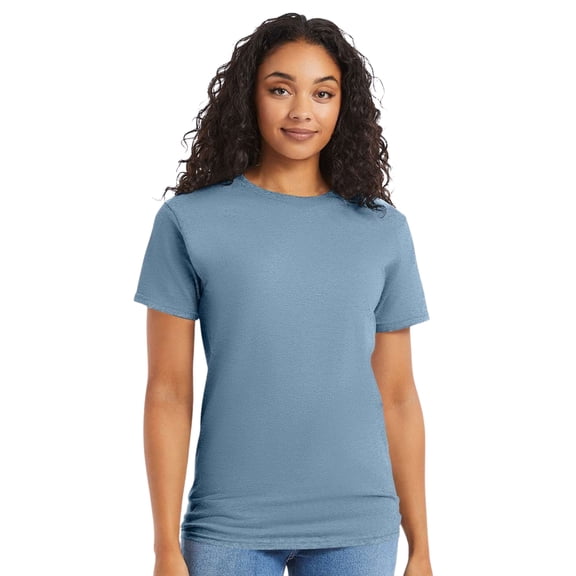 Hanes Essential-T Short Sleeve T-Shirt Cotton Crewneck Tee Shirts (Stonewashed Blue, L)