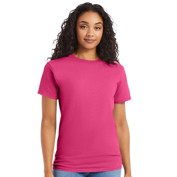Hanes Essential-T Short Sleeve T-Shirt Cotton Crewneck Tee Shirts (Wow Pink, XL)