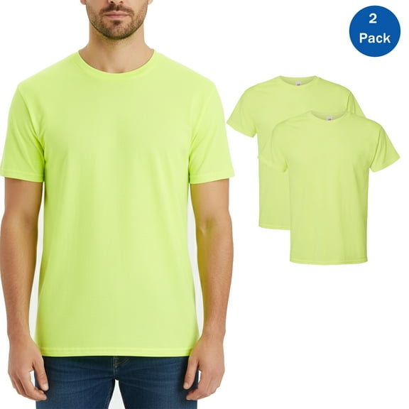 Hanes Essential-T T-Shirt, High-Vis Men’s Short Sleeve, Cotton/Poly, Comfortable Tee, Safety Green, 2 Pack, Sizes S-5XL