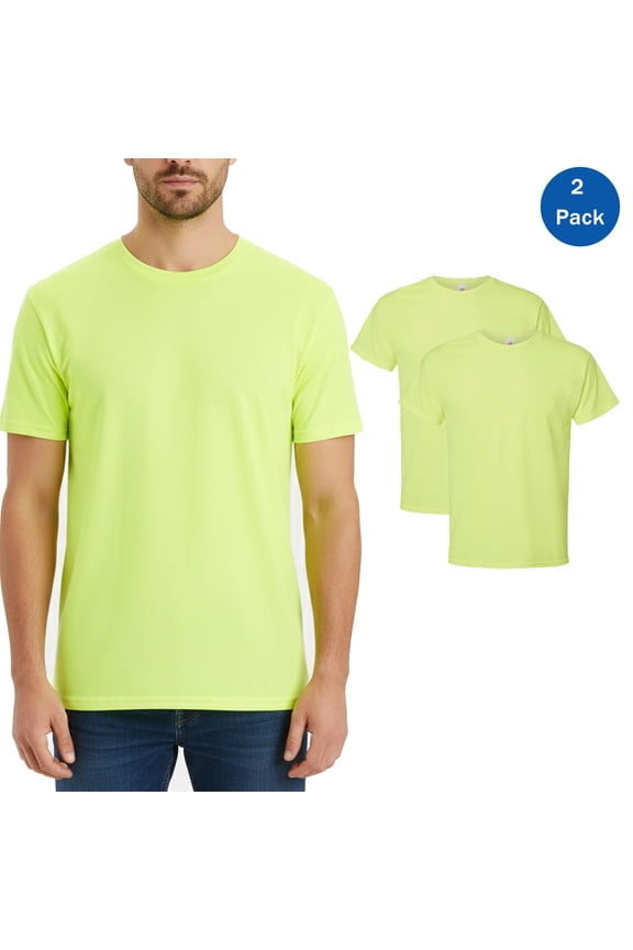 Essential-T T-Shirt, High-Vis Men’s Short Sleeve, Cotton/Poly, Comfortable Tee, Safety Green, 2 Pack, Sizes S-5XL
