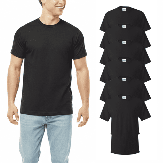 Hanes Essential-T T-Shirt for Men - Short Sleeve Crew Neck 100 Cotton Tee - Black, Pack 6, Size-L
