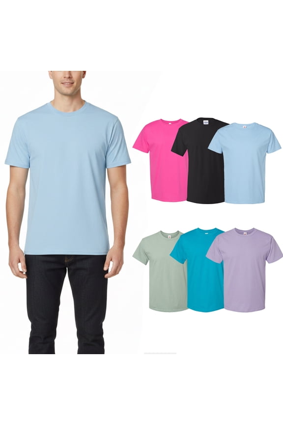 Essential-T Men Crewneck T-Shirt, Assorted 6 Pack Short Sleeve Mix Tee Bulk, L