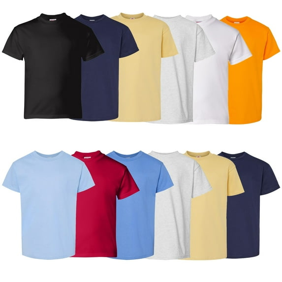 Hanes- Essential-T Youth T-Shirt, Short Sleeve Tee | 5 oz, Classic Width Youth T, Rib Collar Kids T-Shirt, Assorted Color Kids Tees, Mixed Color Bulk- 12 Pack Tees | Size X-Large