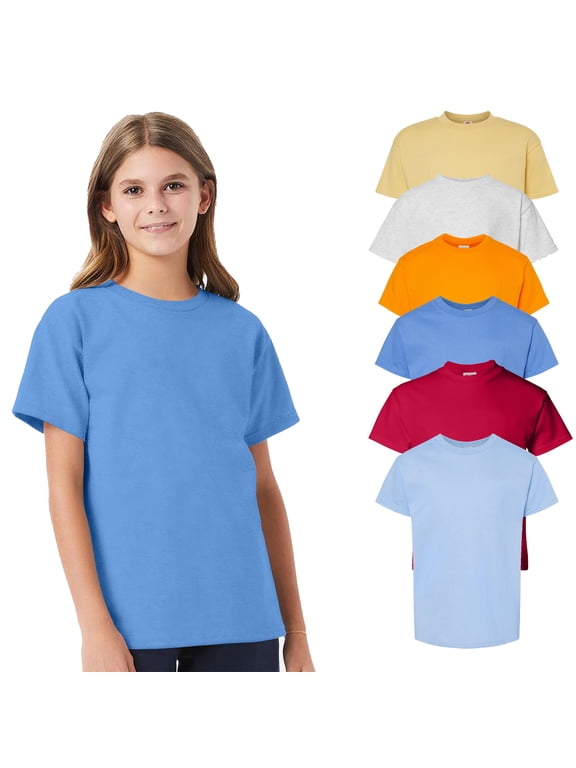 - Essential-T Youth T-Shirt, Short Sleeve Tee | 5 oz, Classic Width Youth T, Rib Collar Kids T-Shirt, Assorted Color Kids Tees, Mixed Color Bulk- 6 Pack Tees | Size Medium