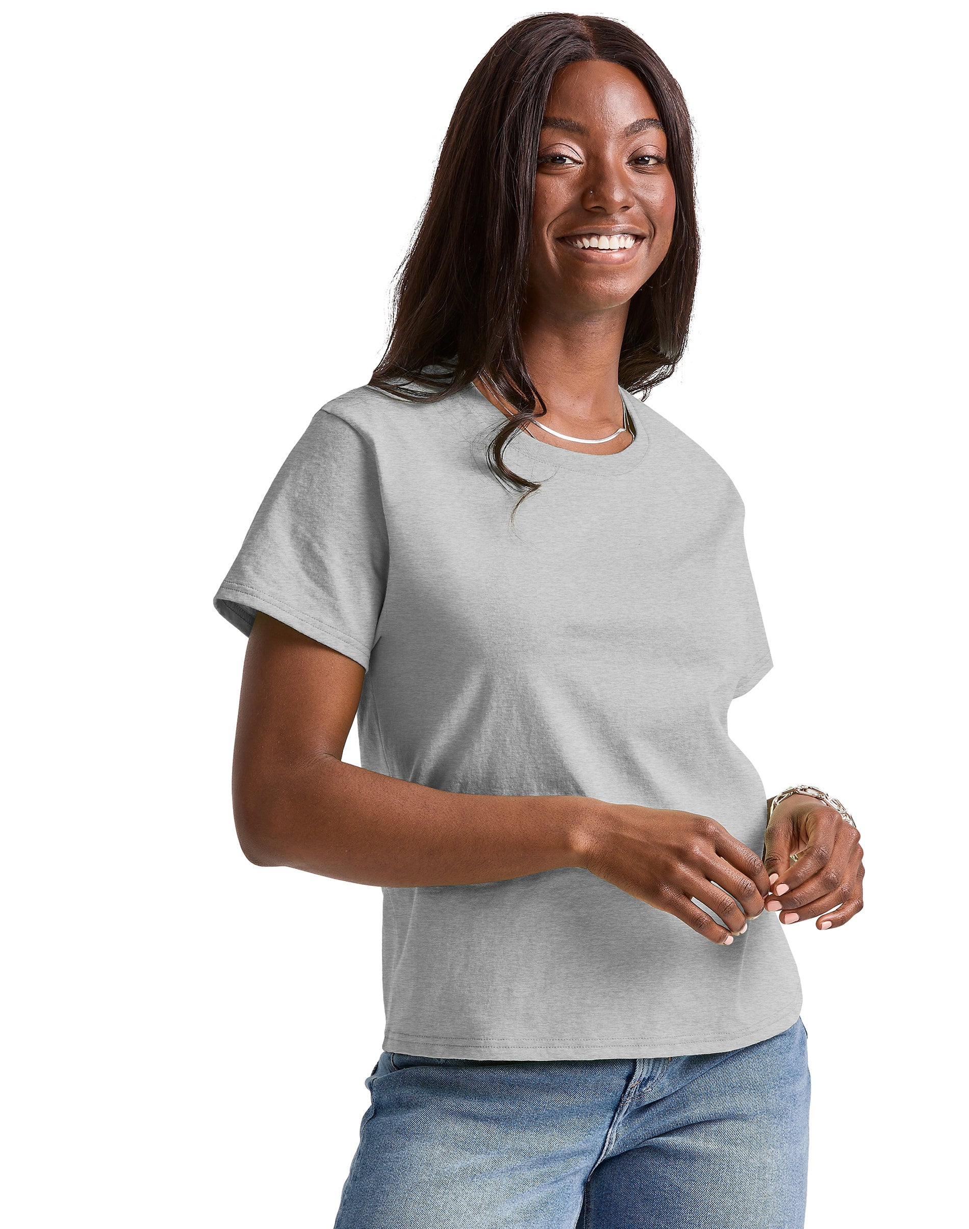 Hanes Essentials Women’s Cotton T-Shirt, Classic Fit Light Steel M
