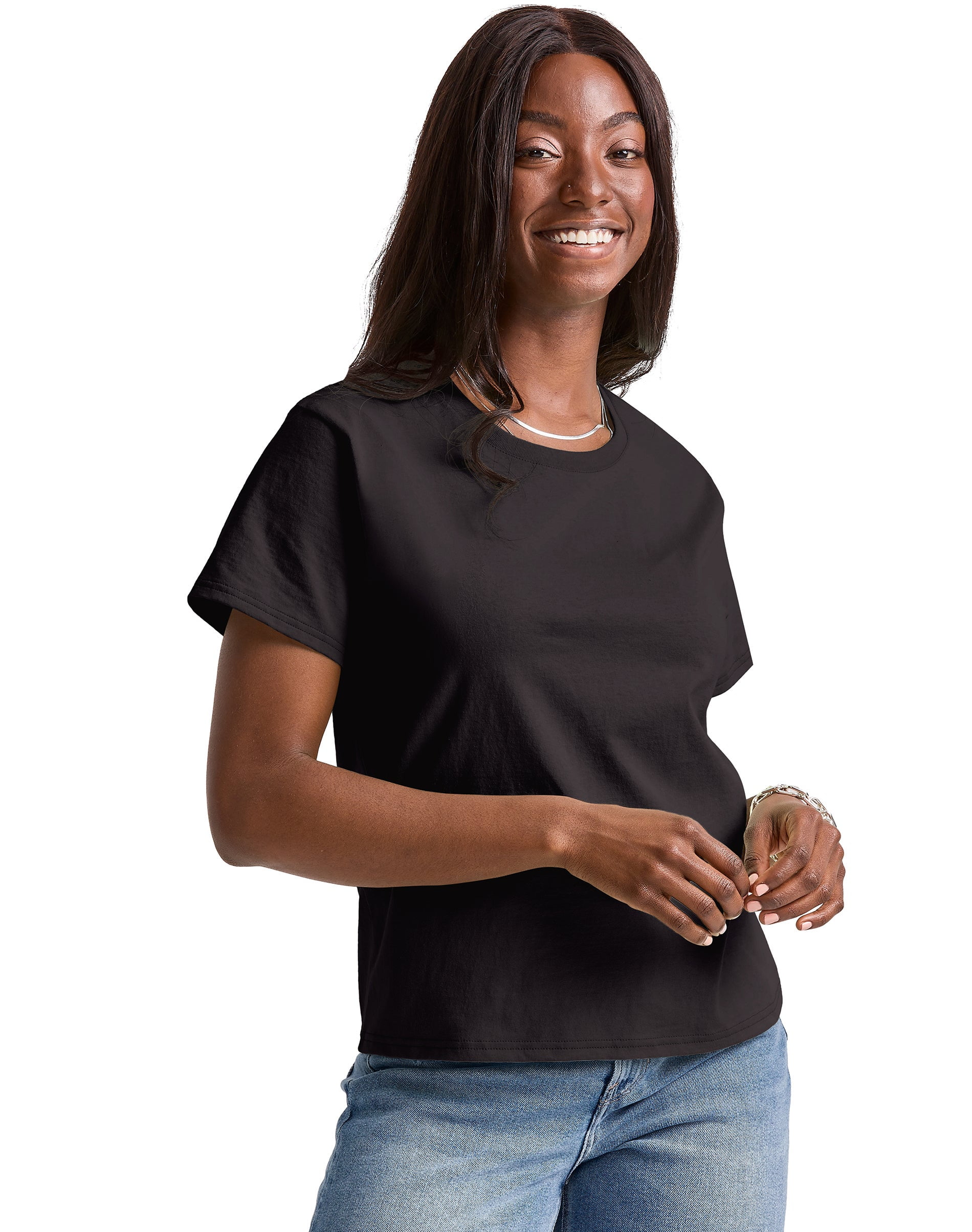 Hanes Essentials Women’s Cotton T-Shirt, Classic Fit Black XS