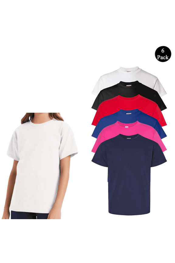 Essential Youth T-Shirt, Classic Fit 100% Cotton Comfortable Tee, Assorted Color, Pack of 6, XL