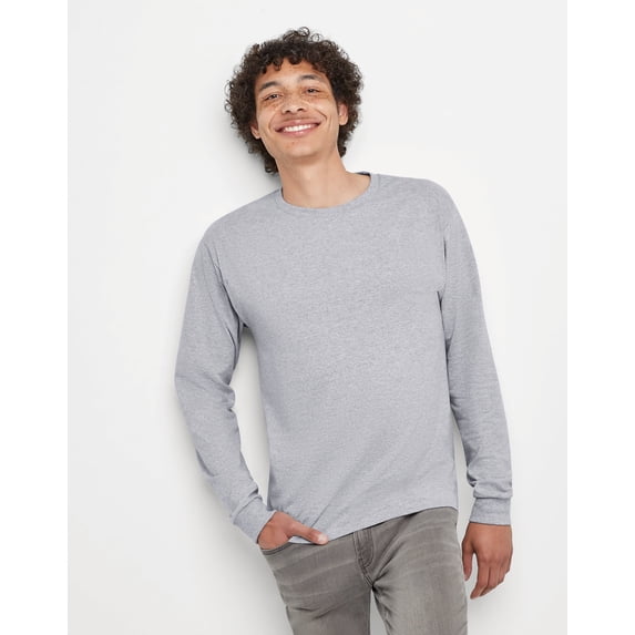 Hanes Essentials Men's Cotton Long Sleeve T-Shirt, 2-Pack Light Steel S