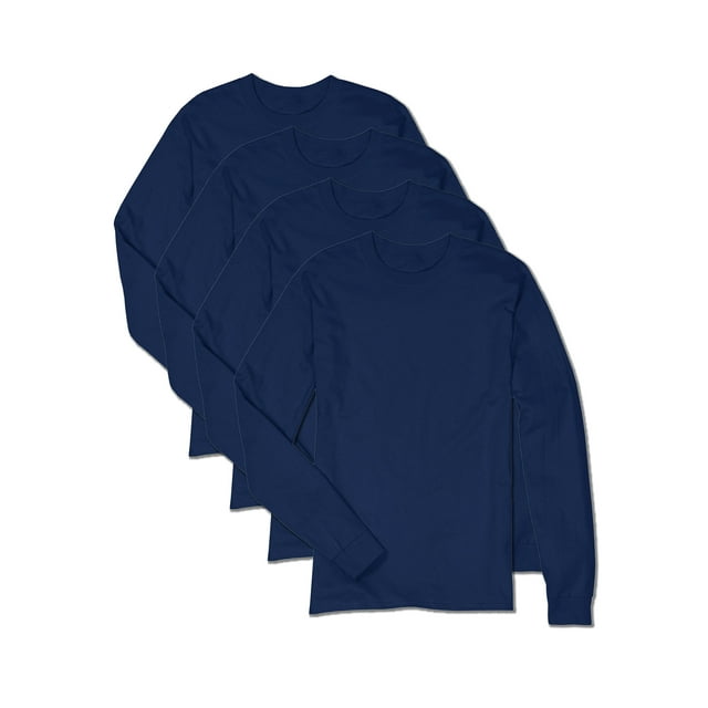 Hanes Essentials Men's Cotton Long Sleeve TShirt, 4Pack Navy L