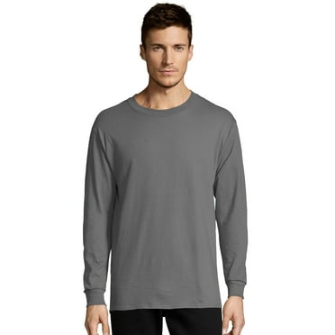 Hanes Essentials Men's Cotton Long Sleeve T-Shirt Smoke Grey M