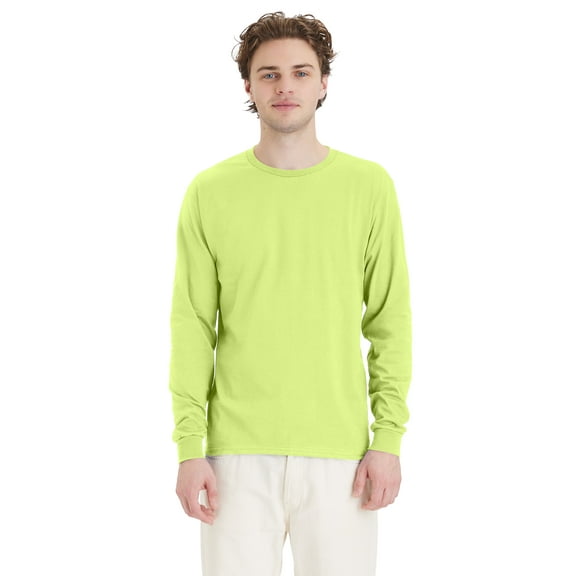 Hanes Essentials Men's Cotton Long Sleeve T-Shirt, Value 4-Pack Safety Green M