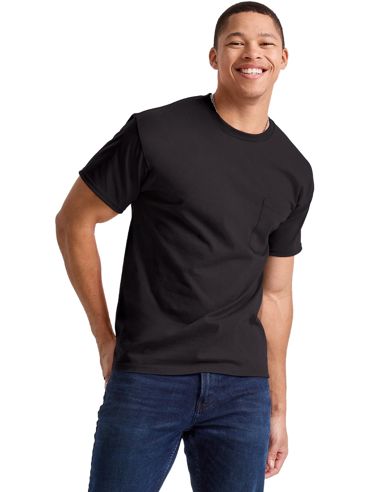 Hanes Essentials Men's Cotton Pocket TShirt Black S