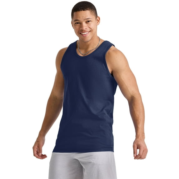 Hanes Essentials Men's Cotton Tank Top, 3-Pack Athletic Navy L
