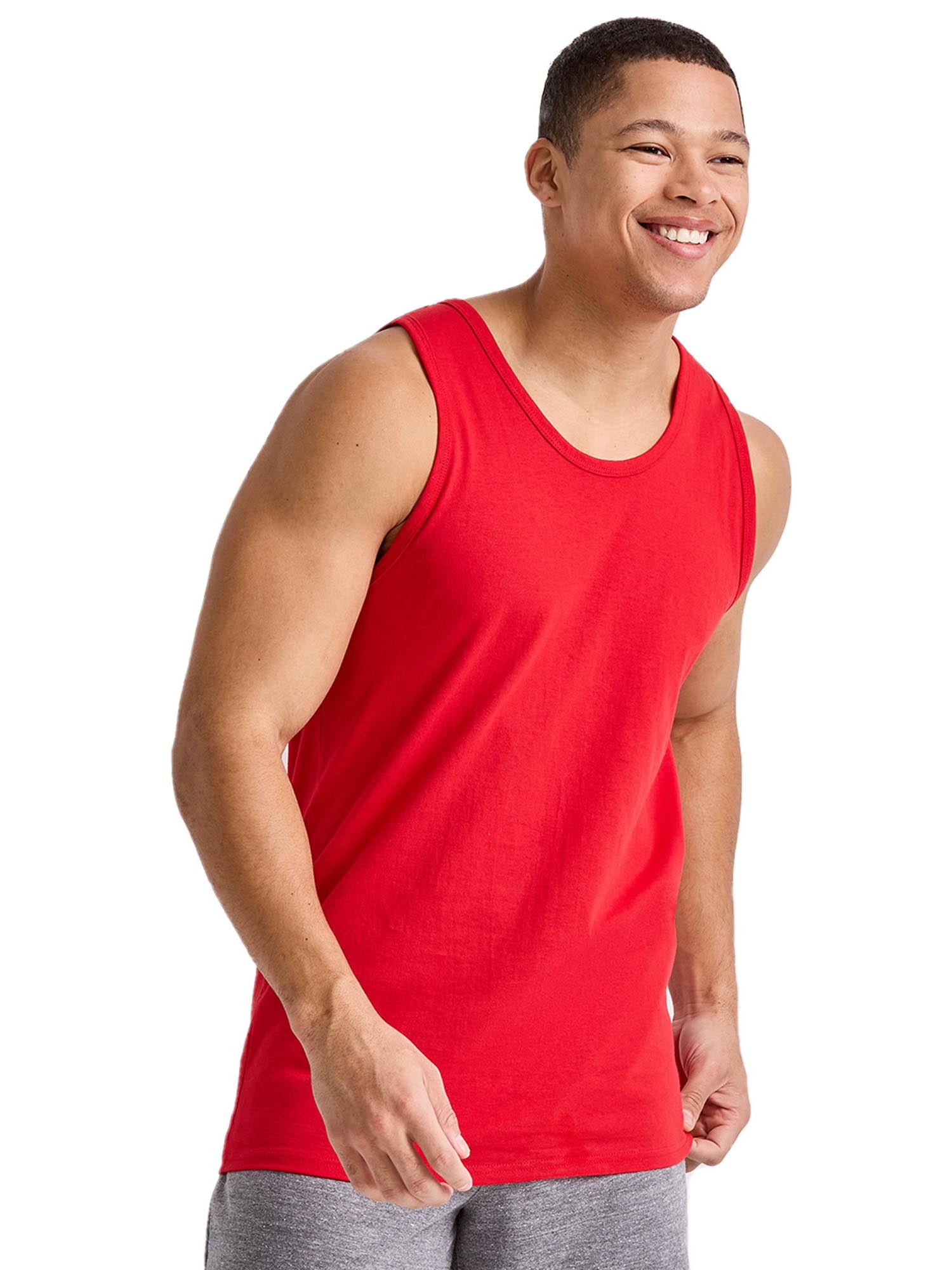 Hanes Essentials Men s Cotton Tank Top Champion Scarlet L