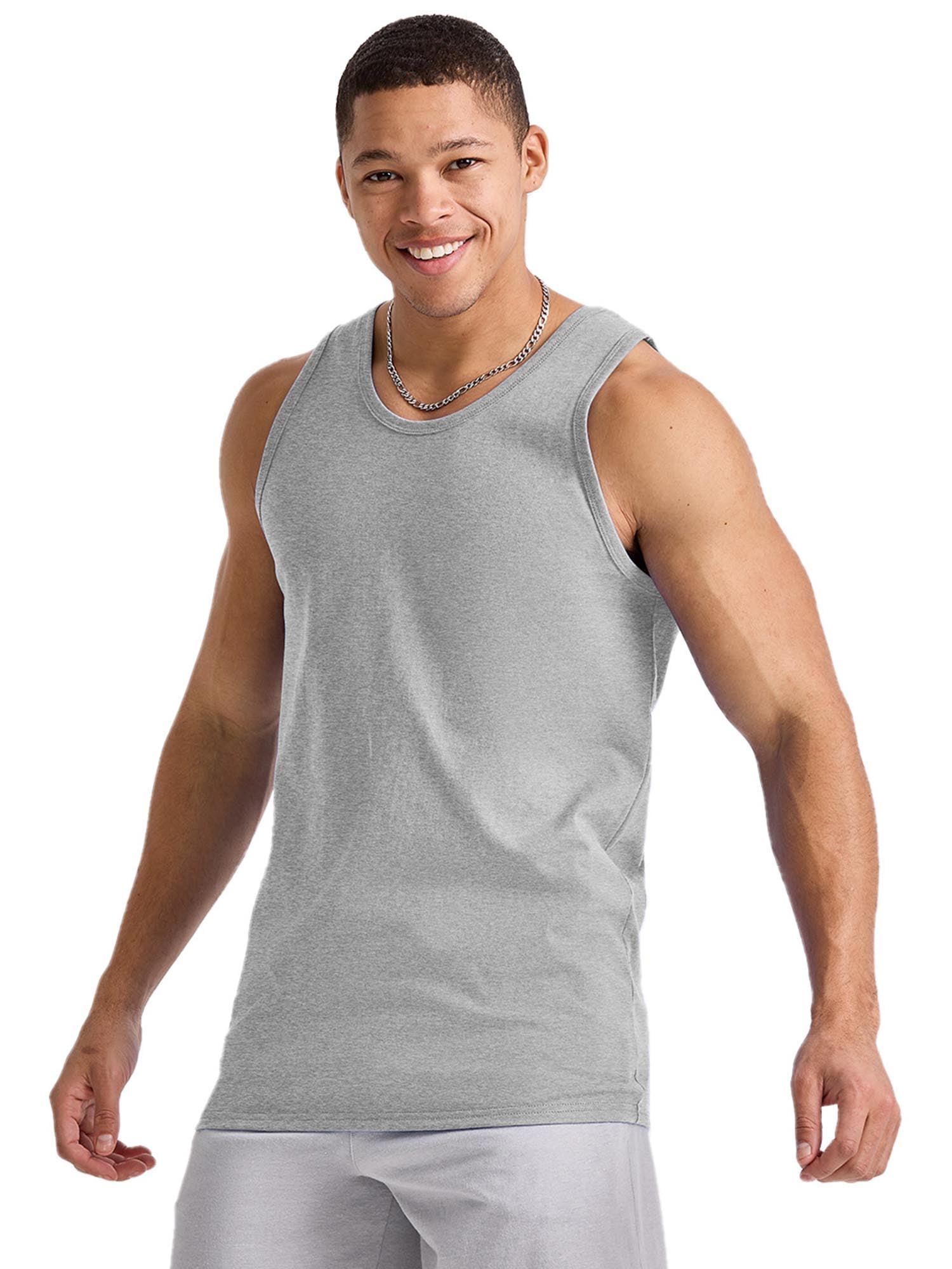Hanes Essentials Men’s Cotton Tank Top Light Steel 2XL