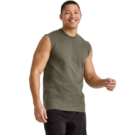 Hanes Essentials Men's Muscle Tank Sleeveless Tee Workout Gym Crewneck Midweight