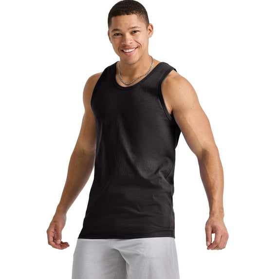 Hanes Essentials Men’s Tank Top Cotton Sleeveless Tee Midweight Banded Neck Armholes