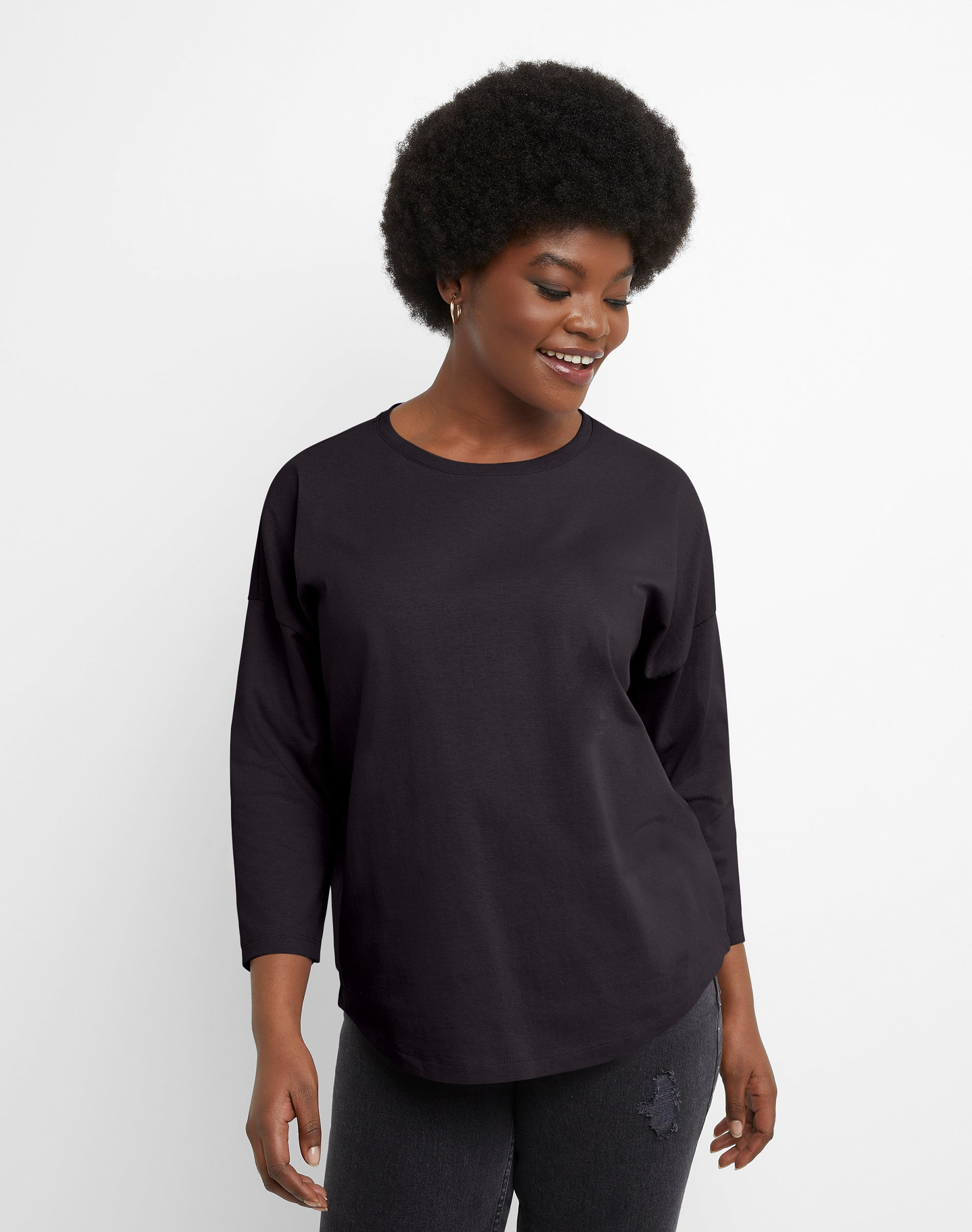 Hanes Essentials Women's Cotton TShirt, ThreeQuarter Sleeve Black M