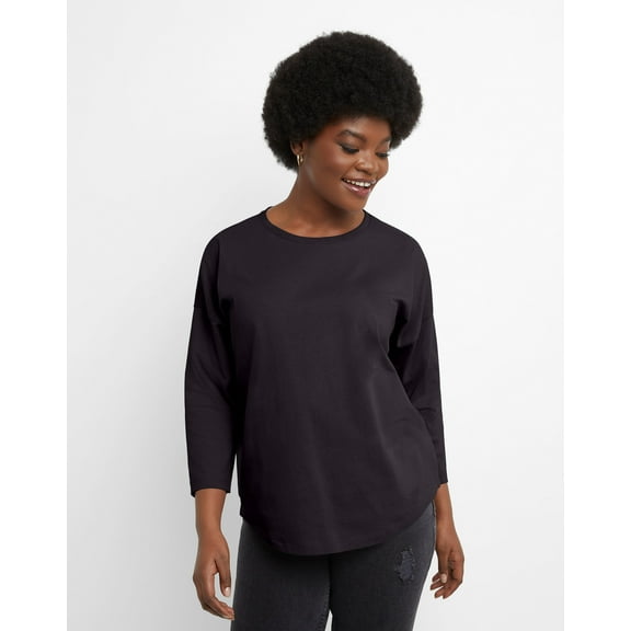 Hanes Essentials Women's Cotton T-Shirt, Three-Quarter Sleeve Black S