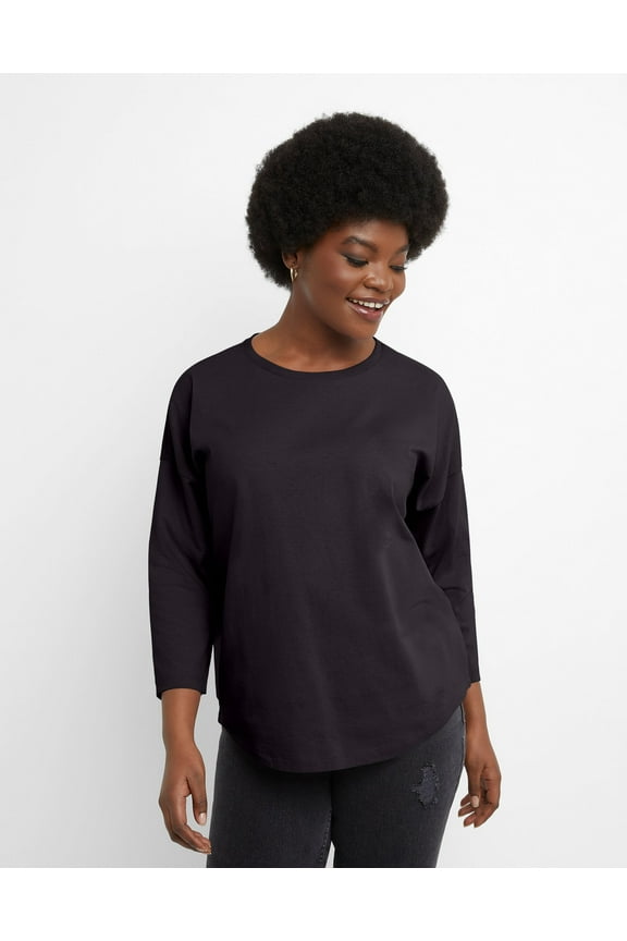 Essentials Women's Cotton T-Shirt, Three-Quarter Sleeve Black S