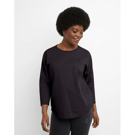 Hanes Essentials Women's Cotton T-Shirt, Three-Quarter Sleeve Black XL
